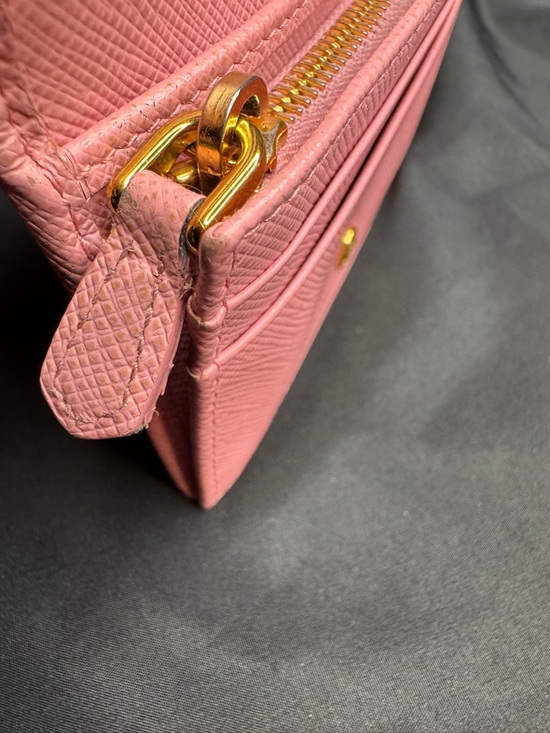 Prada Project Pink Saffiano Wallet with Gold Triangle Logo